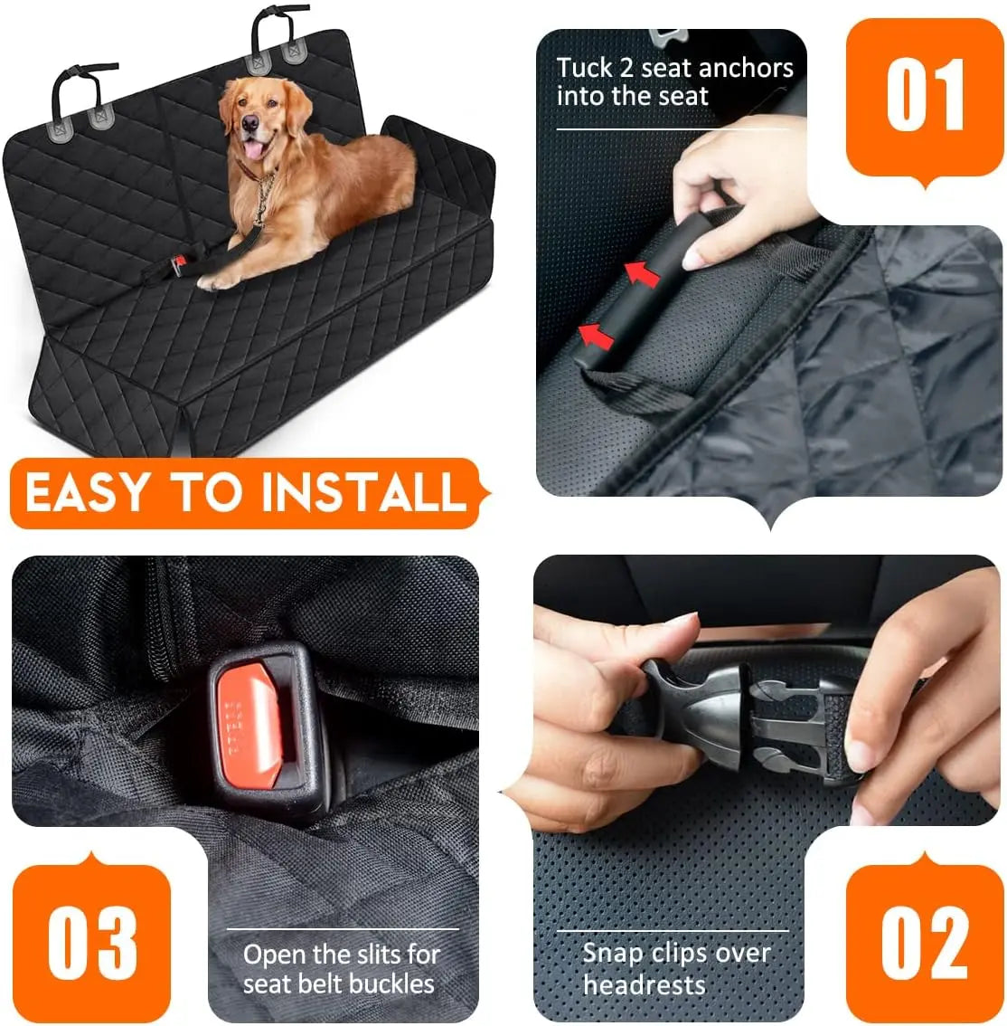 Ultimate Waterproof Dog Car Seat Cover - Non-Slip Back Seat Protector for Cars, Trucks & SUVs - Fits Middle Armrest, Black