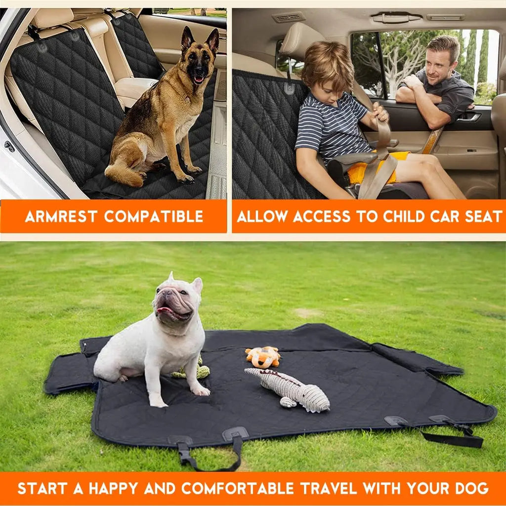 Ultimate Waterproof Dog Car Seat Cover - Non-Slip Back Seat Protector for Cars, Trucks & SUVs - Fits Middle Armrest, Black