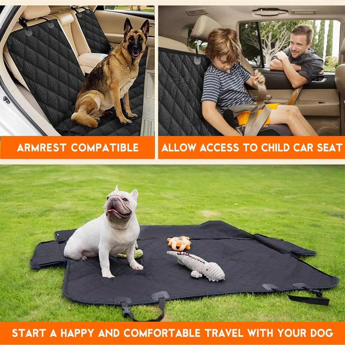 Ultimate Waterproof Dog Car Seat Cover - Non-Slip Back Seat Protector for Cars, Trucks & SUVs - Fits Middle Armrest, Black