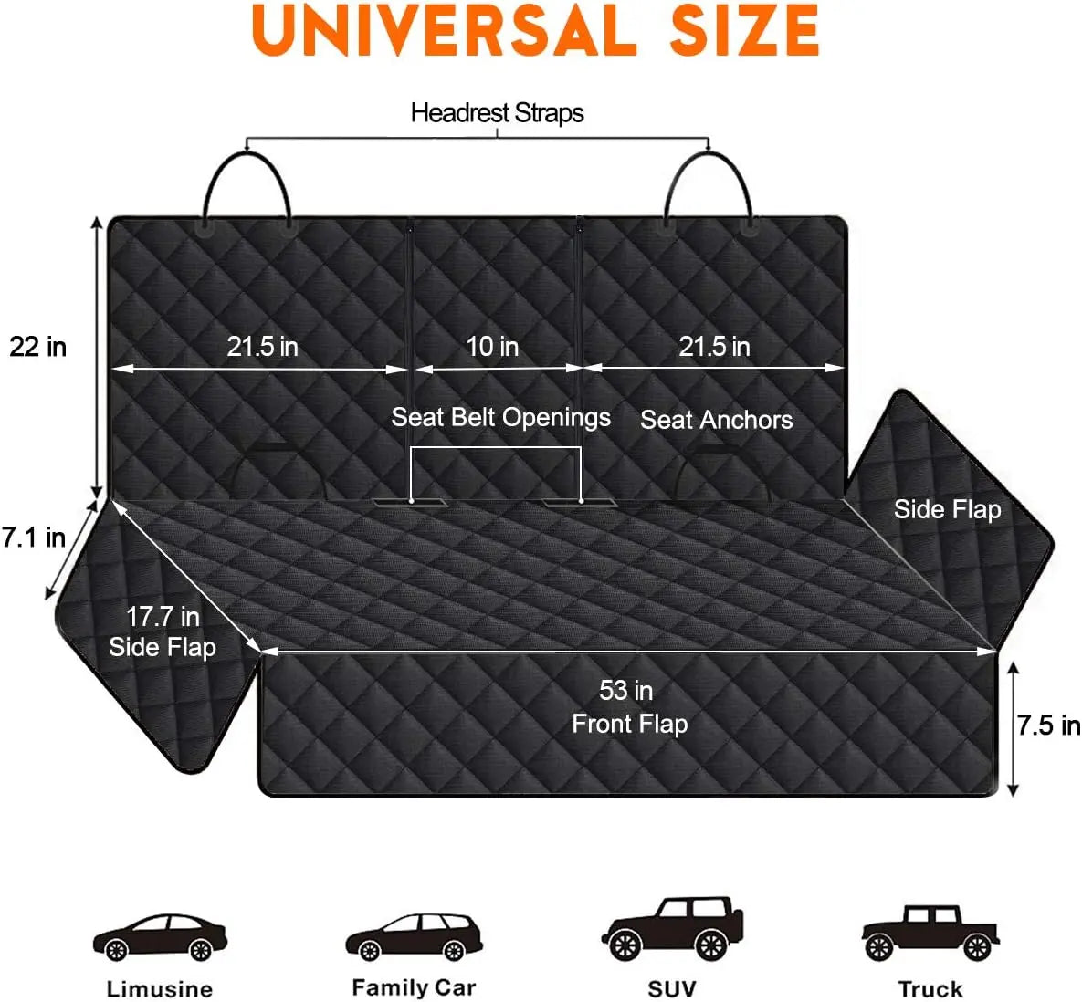Ultimate Waterproof Dog Car Seat Cover - Non-Slip Back Seat Protector for Cars, Trucks & SUVs - Fits Middle Armrest, Black