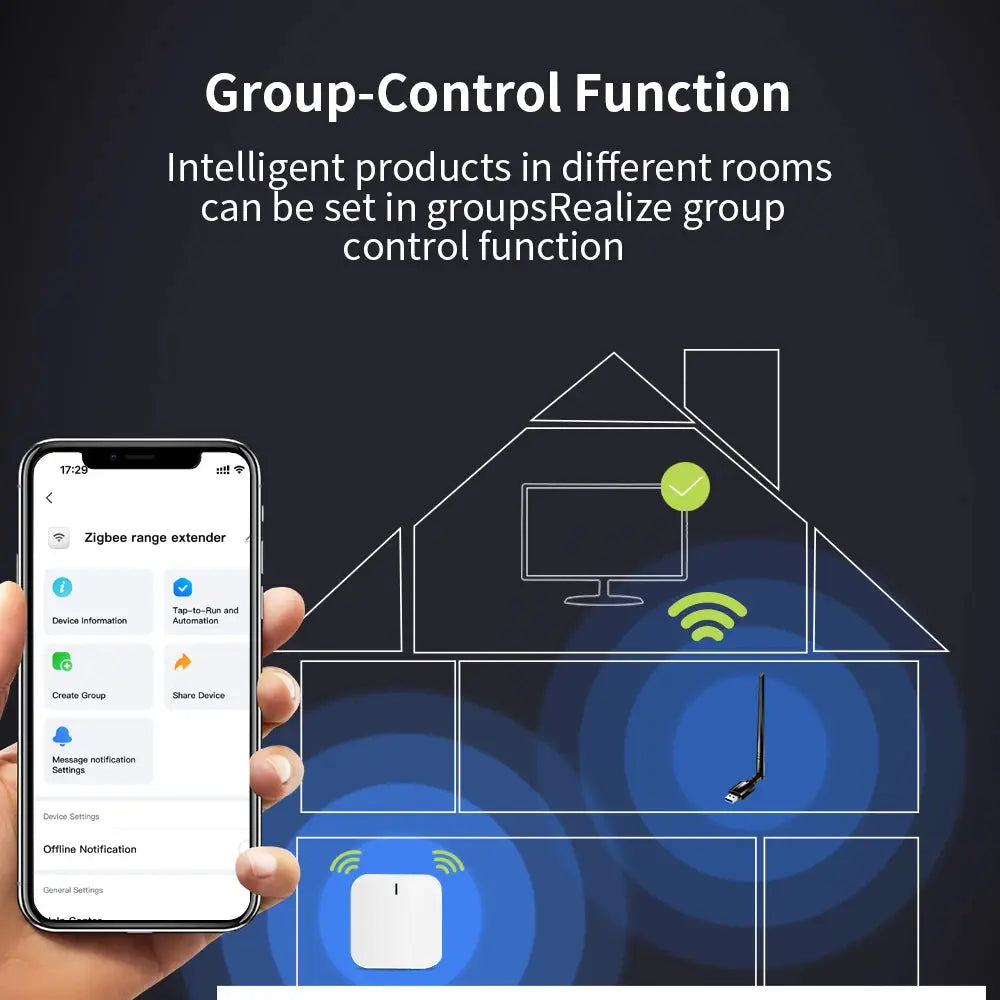 Zigbee Range Extender - High-Gain USB Gateway with Detachable Antenna for Enhanced Smart Life Connectivity
