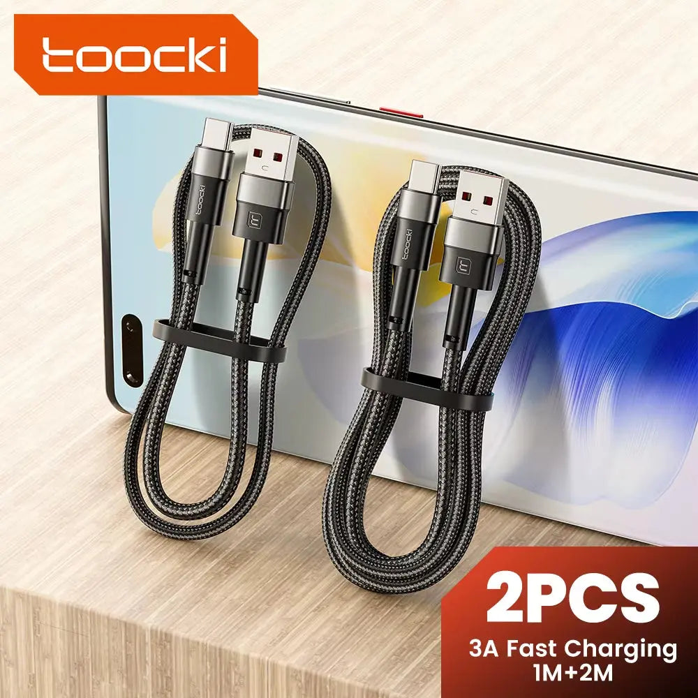2PCS 3A USB Type C Cable for Realme Xiaomi Samsung Fast Charging Wire USB C Charger Data Cord for Ipad Samsung Poco 1M 2M